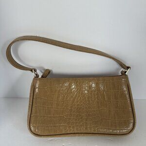 Y2K Giannini Faux‎ Croc Leather Mini Handbag Shoulder Bag Beige Neutral Festival